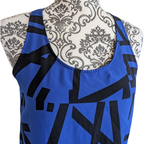 Sandro Paris Blouse Silk Sleeveless Black Blue Abstract Print Open Back Women 4 - Picture 7 of 15